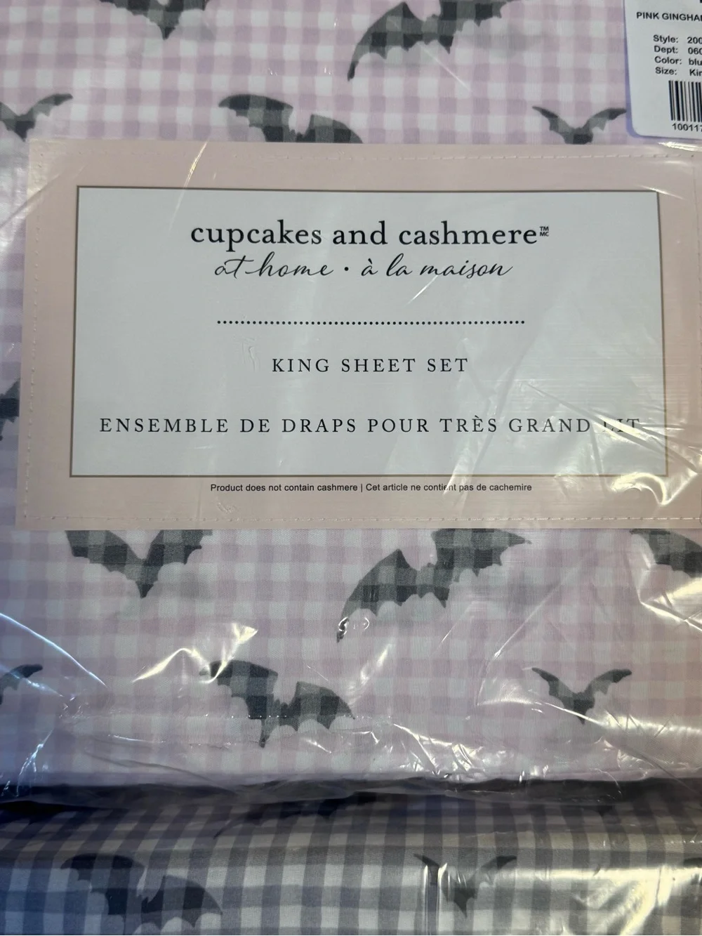 Cupcakes & Cashmere King Sheet Set 🦇 Bat Gingham | NEW | Pink or Gray